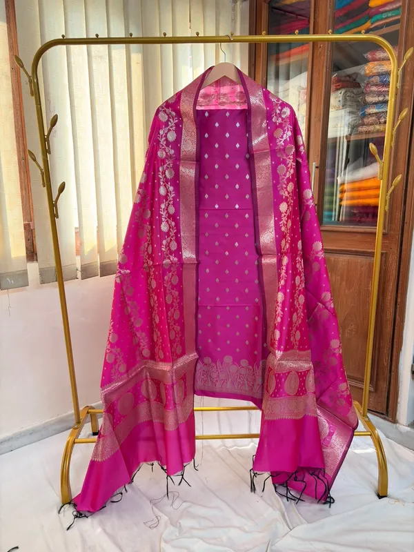 Pink_Soft_Silk_Unstitched_Suit_Set_Material_For_Women