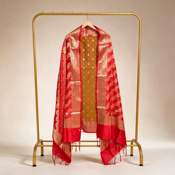 Mustard__And__Red_Soft_Silk_Unstitched_Suit_Set_Material_For_Women