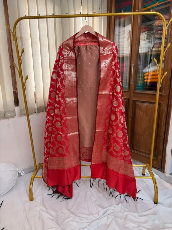 Brown__And__Red_Soft_Silk_Unstitched_Suit_Set_Material_For_Women