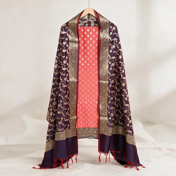 Pink__And__Purple_Soft_Silk_Unstitched_Suit_Set_Material_For_Women