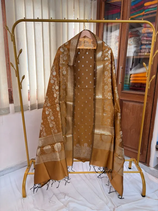 Brown_Soft_Silk_Unstitched_Suit_Set_Material_For_Women