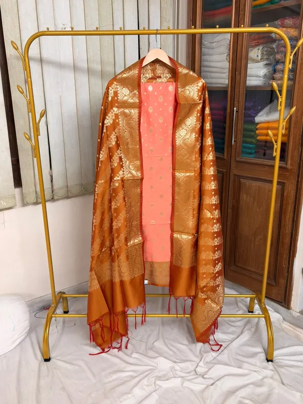 Peach_Soft_Silk_Unstitched_Suit_Set_Material_For_Women