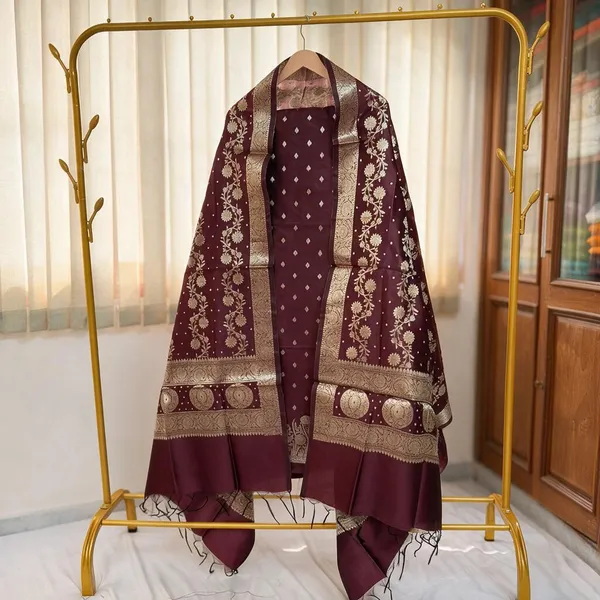Maroon_Soft_Silk_Unstitched_Suit_Set_Material_For_Women