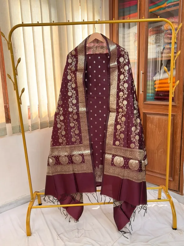 Maroon_Soft_Silk_Unstitched_Suit_Set_Material_For_Women