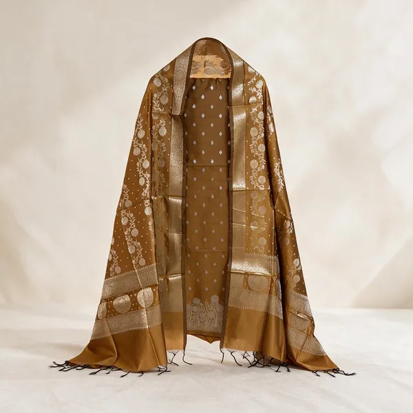 Brown_Soft_Silk_Unstitched_Suit_Set_Material_For_Women