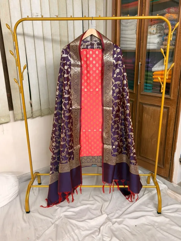 Pink__And__Purple_Soft_Silk_Unstitched_Suit_Set_Material_For_Women