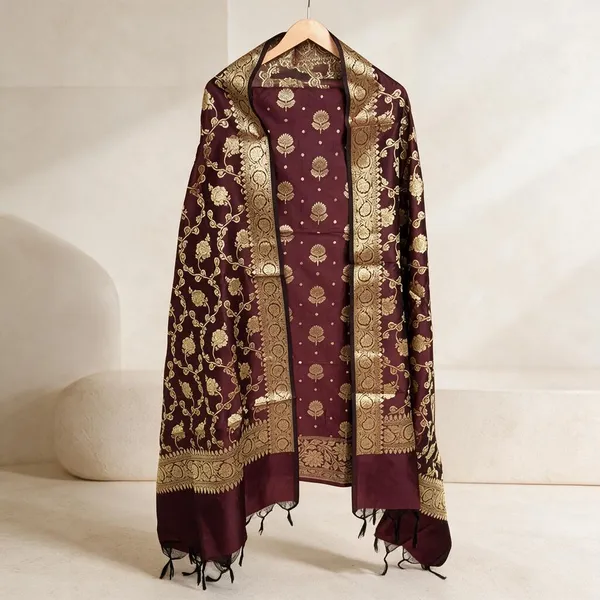 Maroon_Soft_Silk_Unstitched_Suit_Set_Material_For_Women