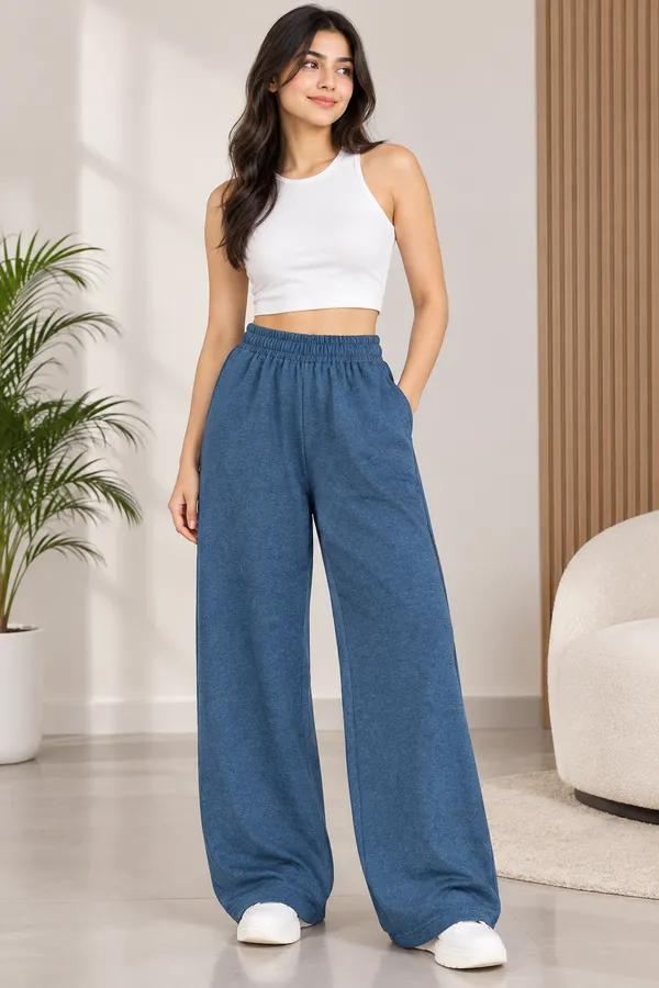 Blue_Soft_Fabric_Wide_Leg_Pants_For_Women