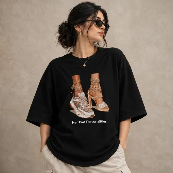 Black_Cotton_Lycra_Oversized_Her_Two_Personalities_Graphic_T-Shirt_For_Women