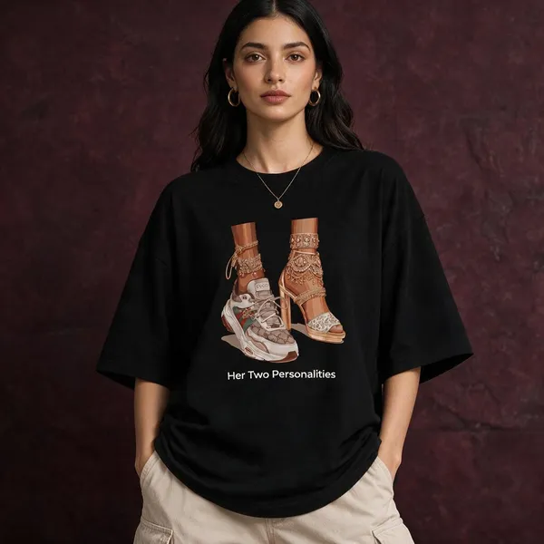 Black_Cotton_Lycra_Oversized_Her_Two_Personalities_Graphic_T-Shirt_For_Women
