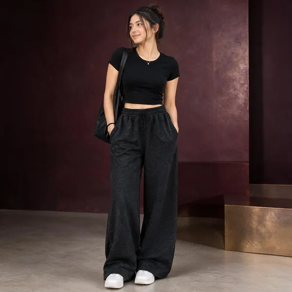 Black_Cotton_Lycra_Wide_Leg_Elasticated_Pants_For_Women