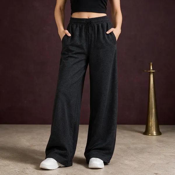Black_Cotton_Lycra_Wide_Leg_Elasticated_Pants_For_Women