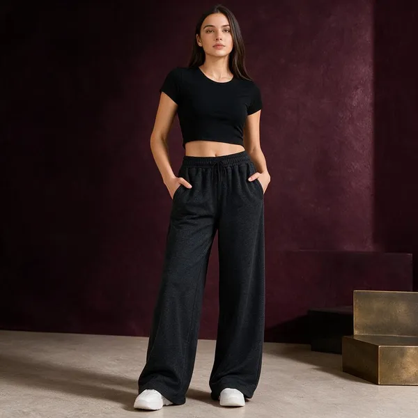 Charcoal_Black_Cotton_Lycra_Wide_Leg_Elasticated_Pants_For_Women