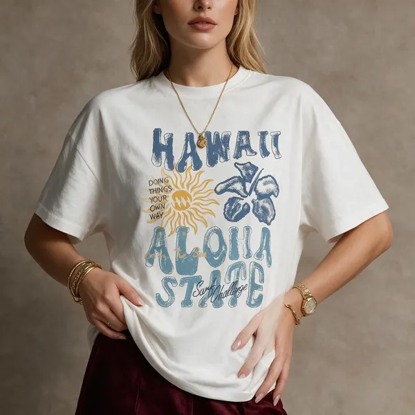 White_Cotton_Lycra_Oversized_Aloha_Graphic_Print_T-Shirt_For_Women