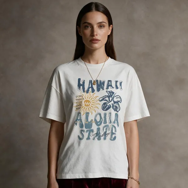 White_Cotton_Lycra_Oversized_Aloha_Graphic_Print_T-Shirt_For_Women