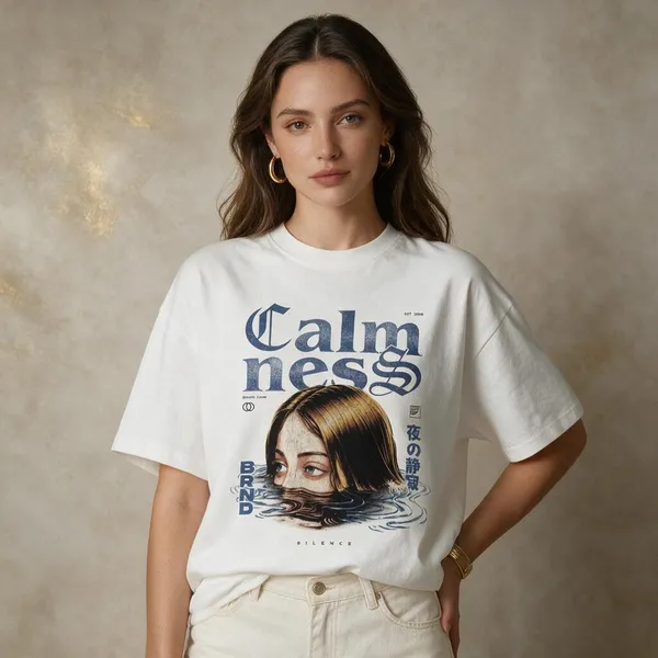White_Cotton_Lycra_Oversized_Blue_Graphic_Print_T-Shirt_For_Women
