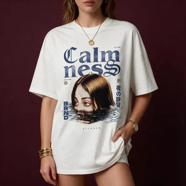 White_Cotton_Lycra_Oversized_Blue_Graphic_Print_T-Shirt_For_Women
