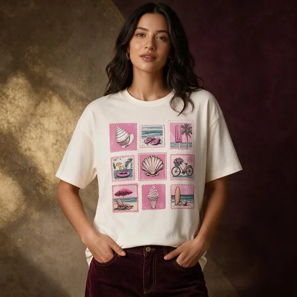White_Cotton_Lycra_Relaxed_Fit_Seaside_Graphic_T-Shirt_For_Women