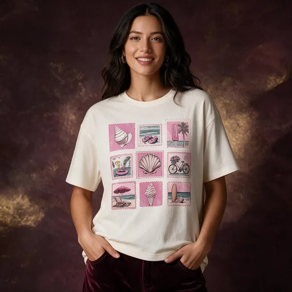 White_Cotton_Lycra_Relaxed_Fit_Seaside_Graphic_T-Shirt_For_Women