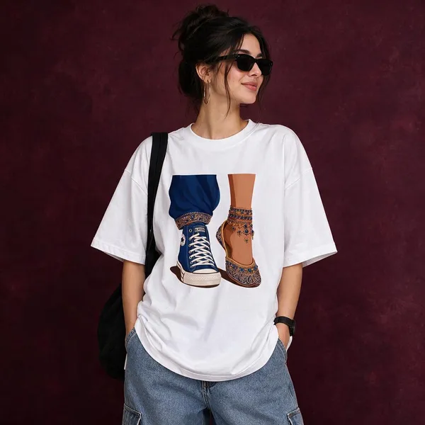 White_Cotton_Lycra_Oversized_Sneaker_Graphic_T-Shirt_For_Women