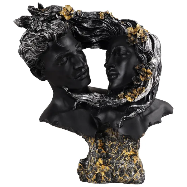 Resin_Romantic_Black_Gold_Couple_Bust_Sculpture