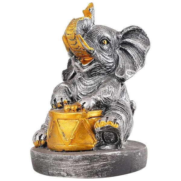 Resin_Grey_Gold_Elephant_Drummer_Figurine