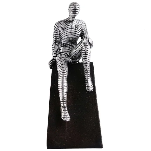 Resin_Modern_Silver_Black_Striped_Seated_Human_Figurine