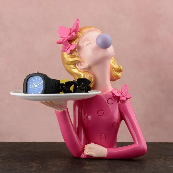 Resin_Decorative_Pink_Gold_Female_Figurine_Oval_Tray_Showpiece