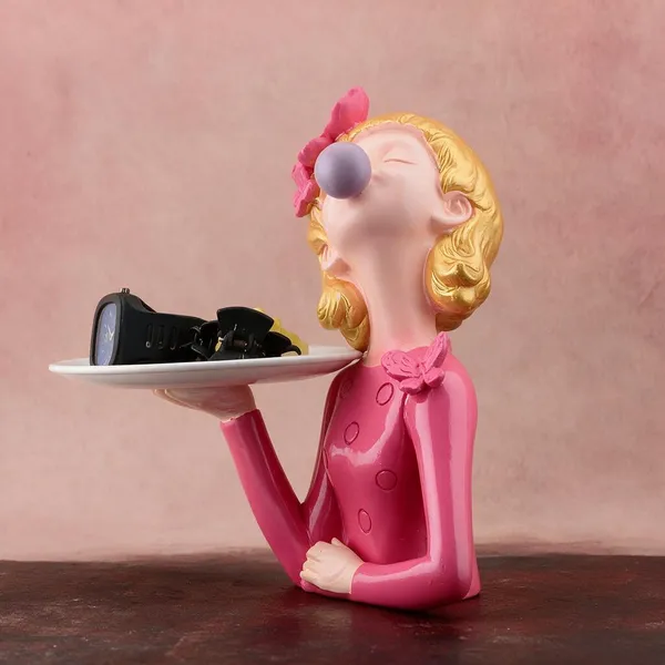 Resin_Decorative_Pink_Gold_Female_Figurine_Oval_Tray_Showpiece