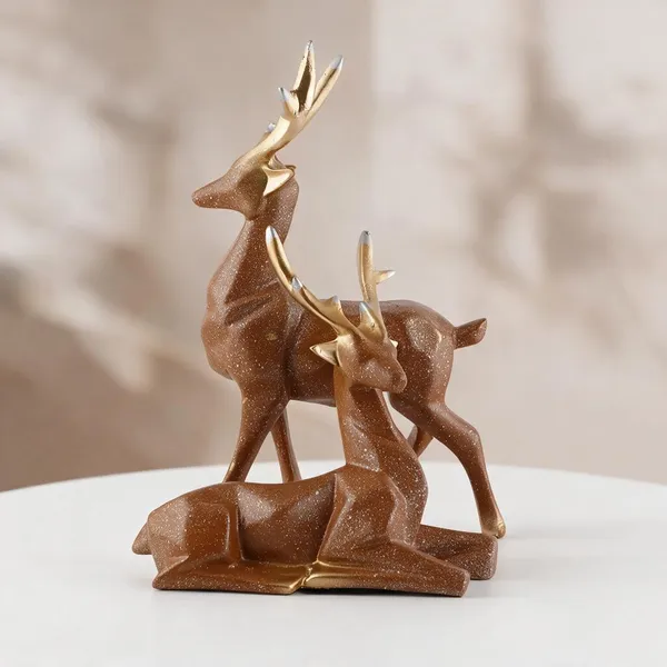 Resin_Brown_Gold_Deer_Pair_Figurine