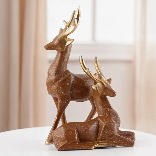 Resin_Brown_Gold_Deer_Pair_Figurine