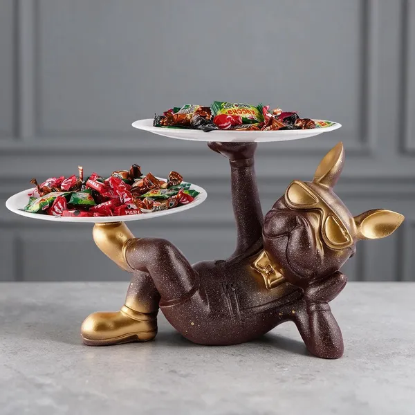 Resin_Bronze_Gold_Dog_Two-Tier_Decorative_Stand