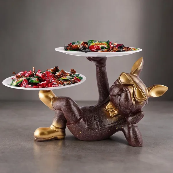 Resin_Bronze_Gold_Dog_Two-Tier_Decorative_Stand