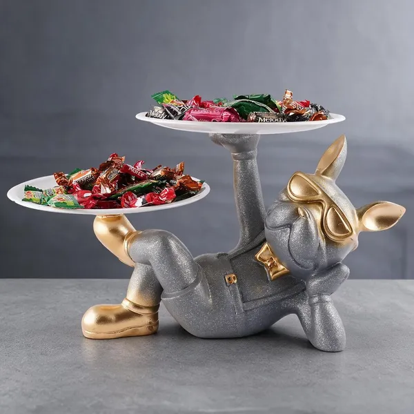 Grey_Metallic_Resin_Dog_Two-Tier_Candy_Serving_Tray