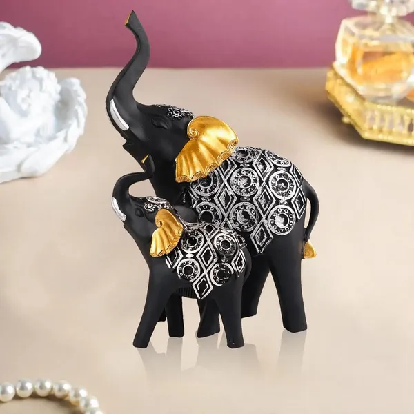 Black_Resin_Ornate_Elephant_Figurine_Set_Of_2