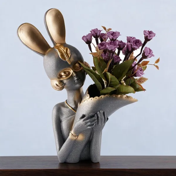 Resin_Artistic_Grey_Gold_Rabbit_Dolphin_Planter