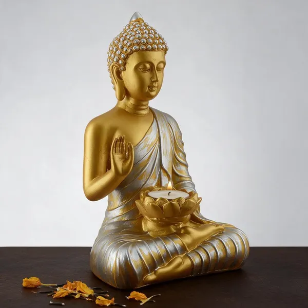 Resin_Gold_Silver_Seated_Buddha_Idol