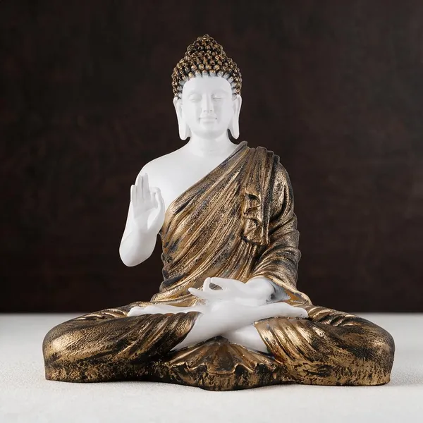 Resin_White_Gold-Tone_Seated_Buddha_Statue