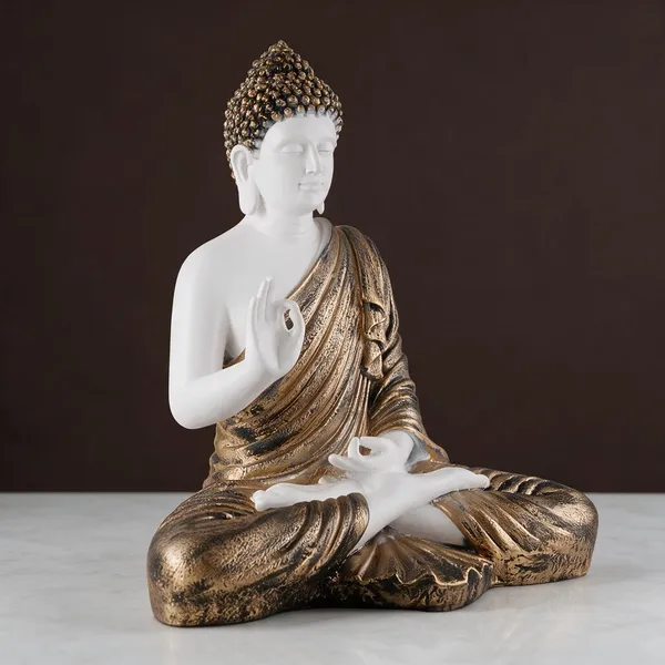 Resin_White_Gold-Tone_Seated_Buddha_Statue
