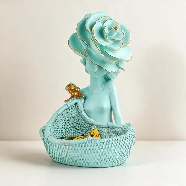 Teal_Blue_Resin_Woman_With_Basket_Decorative_Showpiece