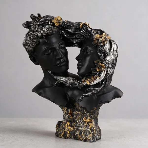 Resin_Romantic_Black_Gold_Couple_Bust_Sculpture