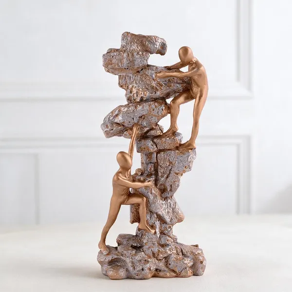 Golden_White_Resin_Abstract_Climbing_Figures_Rock_Sculpture