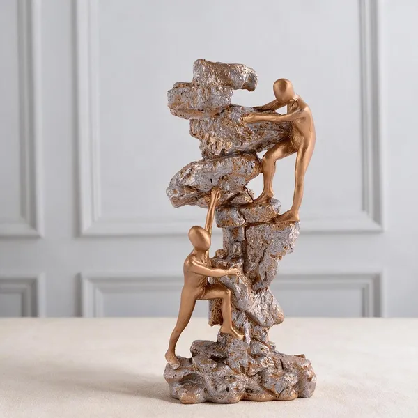 Golden_White_Resin_Abstract_Climbing_Figures_Rock_Sculpture