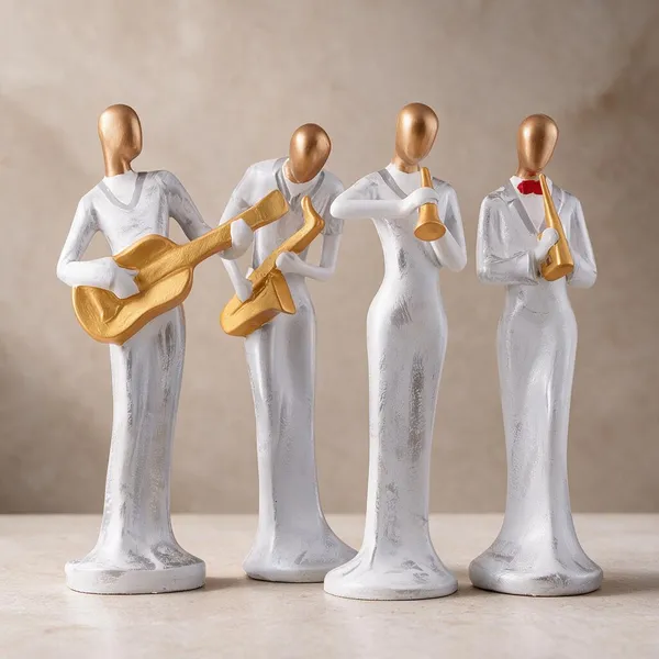 Resin_White_Gold_Musical_Band_Figurine_Set_Of_4