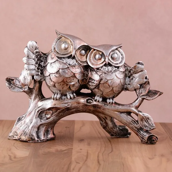 Resin_Decorative_Silver_Dual_Owl_Tree_Branch_Figurine