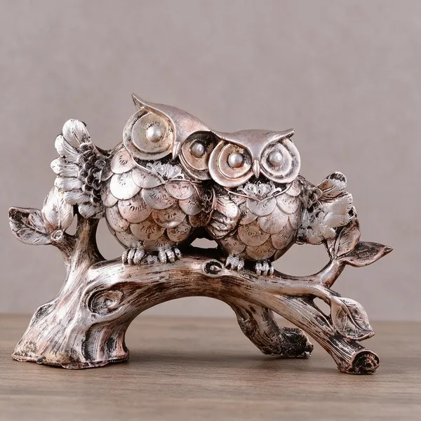 Resin_Decorative_Silver_Dual_Owl_Tree_Branch_Figurine
