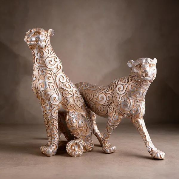 Resin_Decorative_Pink_Metallic_Ornate_Cat_Figurine_Set_Of_2