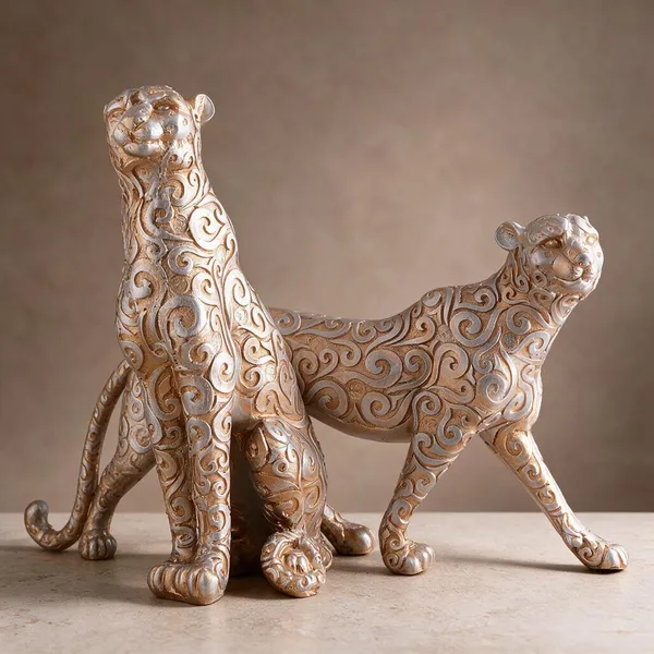 Resin_Decorative_Pink_Metallic_Ornate_Cat_Figurine_Set_Of_2