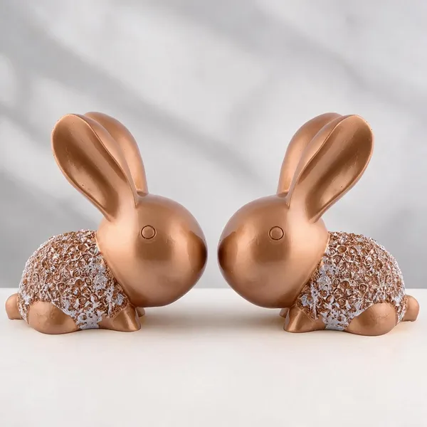 Peach_Resin_Rabbit_Figurine_Set_Decorative_Showpiece