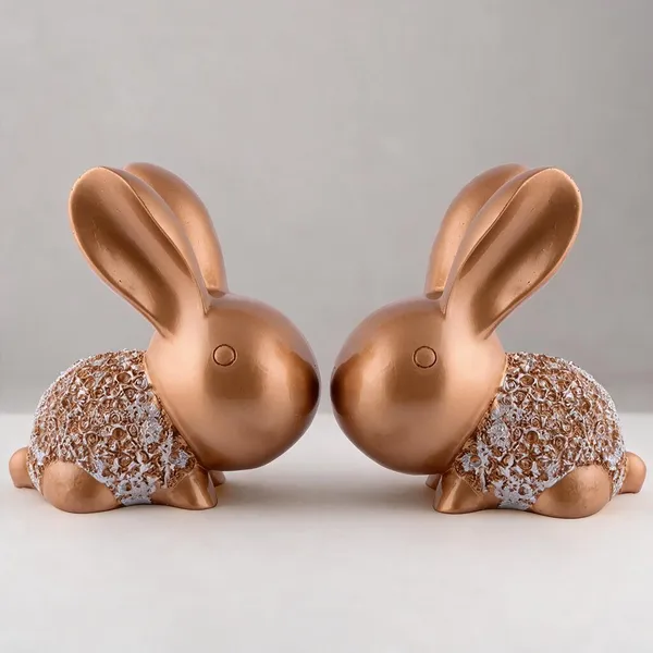 Peach_Resin_Rabbit_Figurine_Set_Decorative_Showpiece